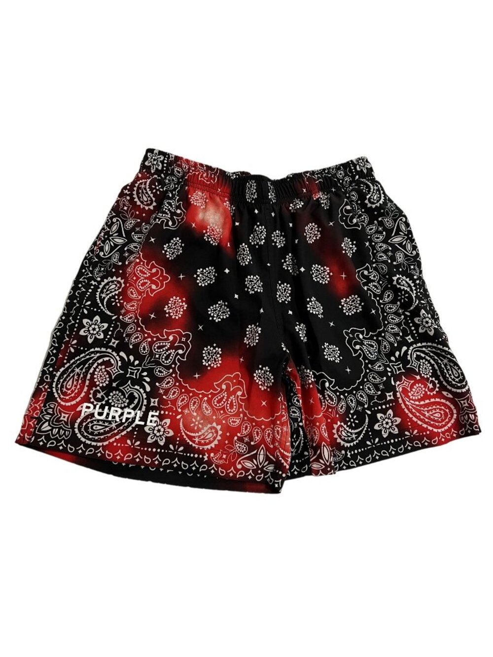 Purple Brand Paisley Bandana Pattern Swim Shorts in Black Red